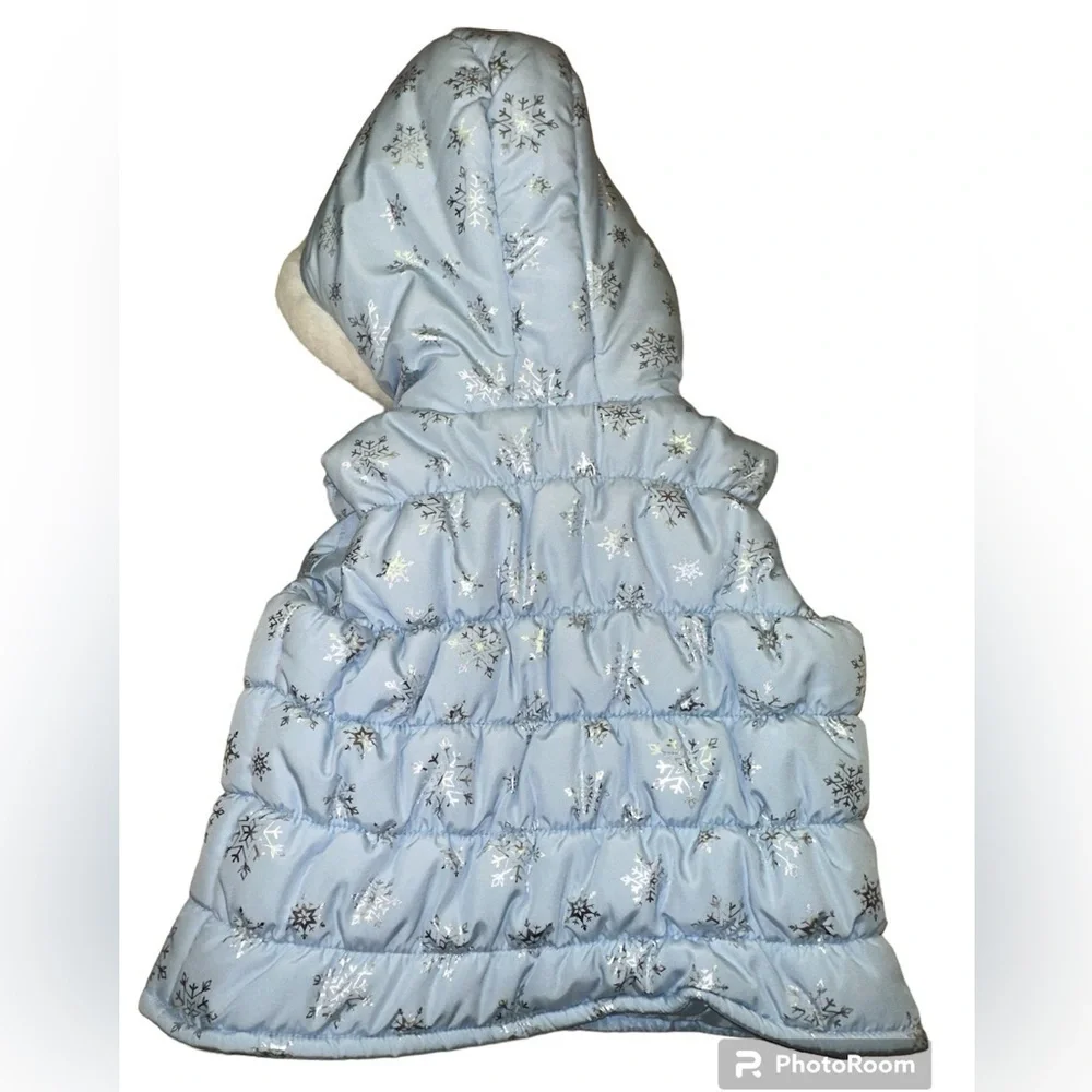 Disney Kids Light Blue Frozen Puffer Hooded Winter Vest Size 2